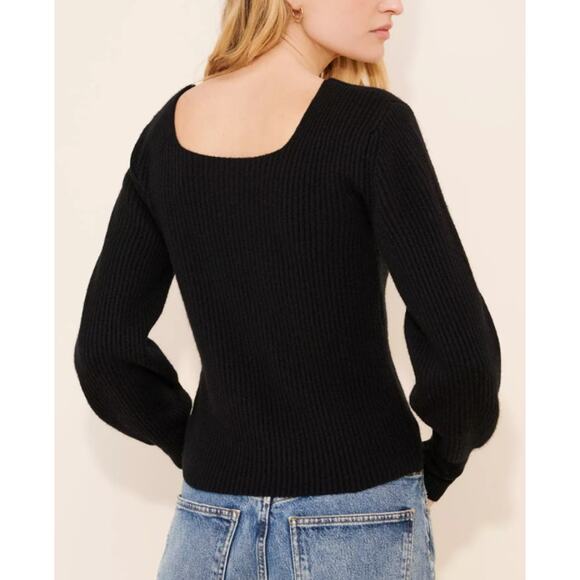 Madewell Soft Wool-Blend Square-Neck Pullover Sweater 2XS Black Blouson Sleeve - Picture 2 of 9